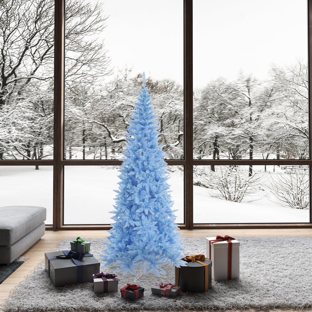 Vickerman 6.5' Sky Blue Fir Slim Artificial Christmas Tree Blue  Dura-lit LED Lights