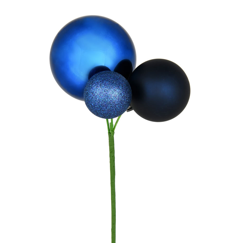 Vickerman 18" Midnight Blue Ball Ornament Christmas Pick Set of 3