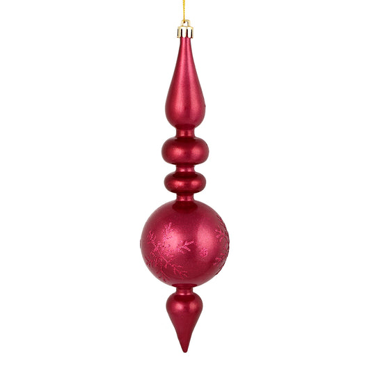 Vickerman 10 by 2.4" Berry Red Candy Glitter Snowflake Finial 4/Bag. Add some sparkle and shine to your holiday decorating projects with this 10 inch finial ornament. Made with shatterproof plastic. Ornament has a drilled cap secured with green floral wir