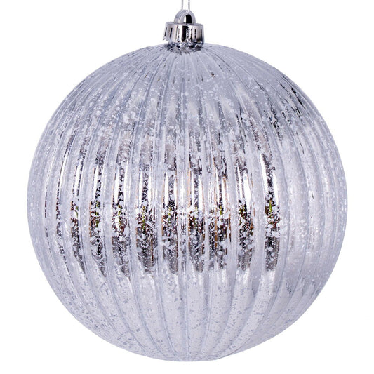 Vickerman 6" Silver Shiny Lined Mercury Ball Ornament 4 per bag.