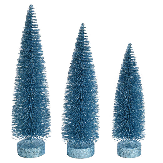 Vickerman 12"-14"-16" Baby Blue Glitter Oval Pine Artificial Christmas Tree Set of 3