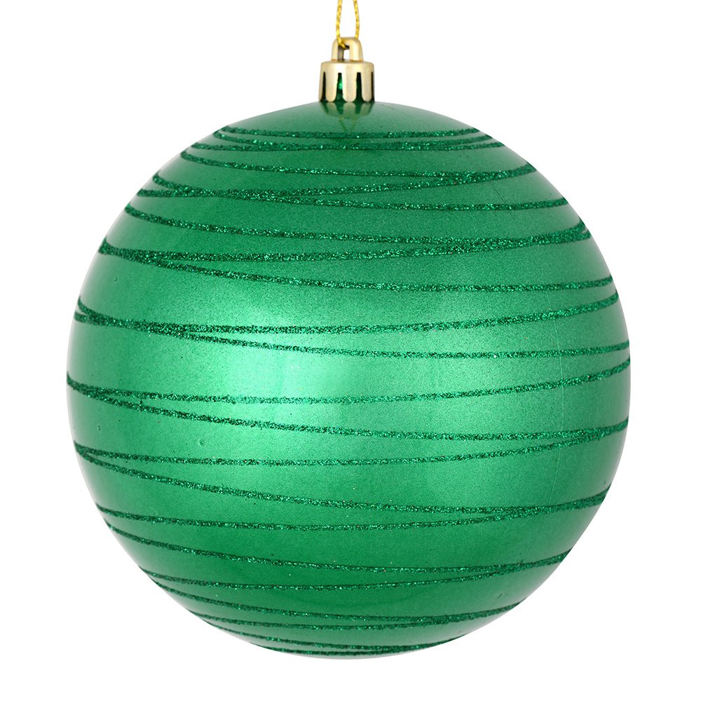 Vickerman 6" Seafoam Green Candy Finish Ball Ornament with Glitter Lines 3 per Bag