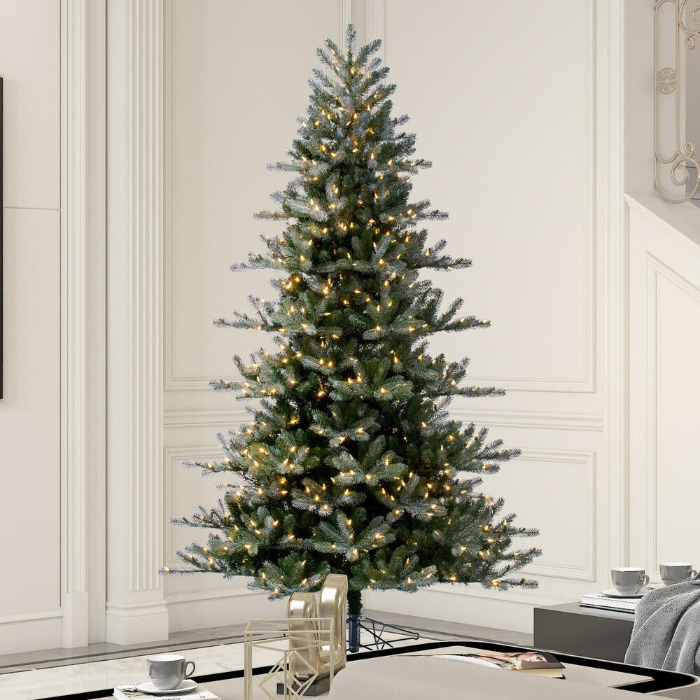 Vickerman 7.5' x 56" Frosted Danbury Spruce Artificial Pre-Lit Christmas Tree Warm White Lights.