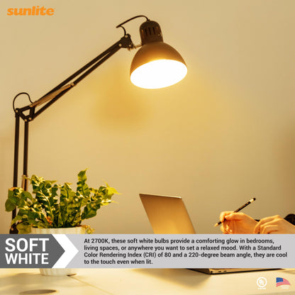 Sunlite 80995 LED A21 Light Bulb, 18 Watts (150W Equivalent), 2600 Lumens, 120V, Dimmable, Medium E26 Base, 220 Degree Beam Angle, UL Listed, RoHS Compliant, 2700K Soft White, 6 Pack