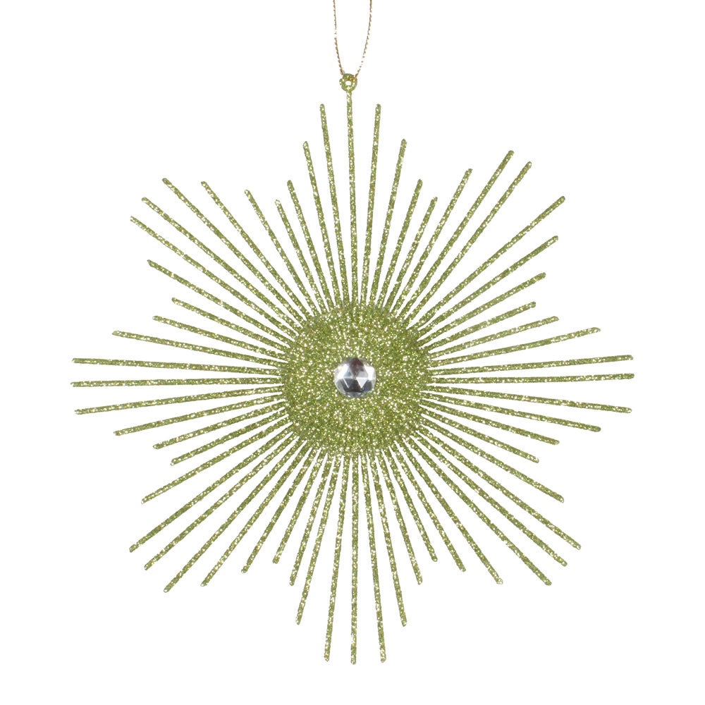 Vickerman 6.5" Lime Snowflake Burst Glitter Christmas Ornament 6 per Bag