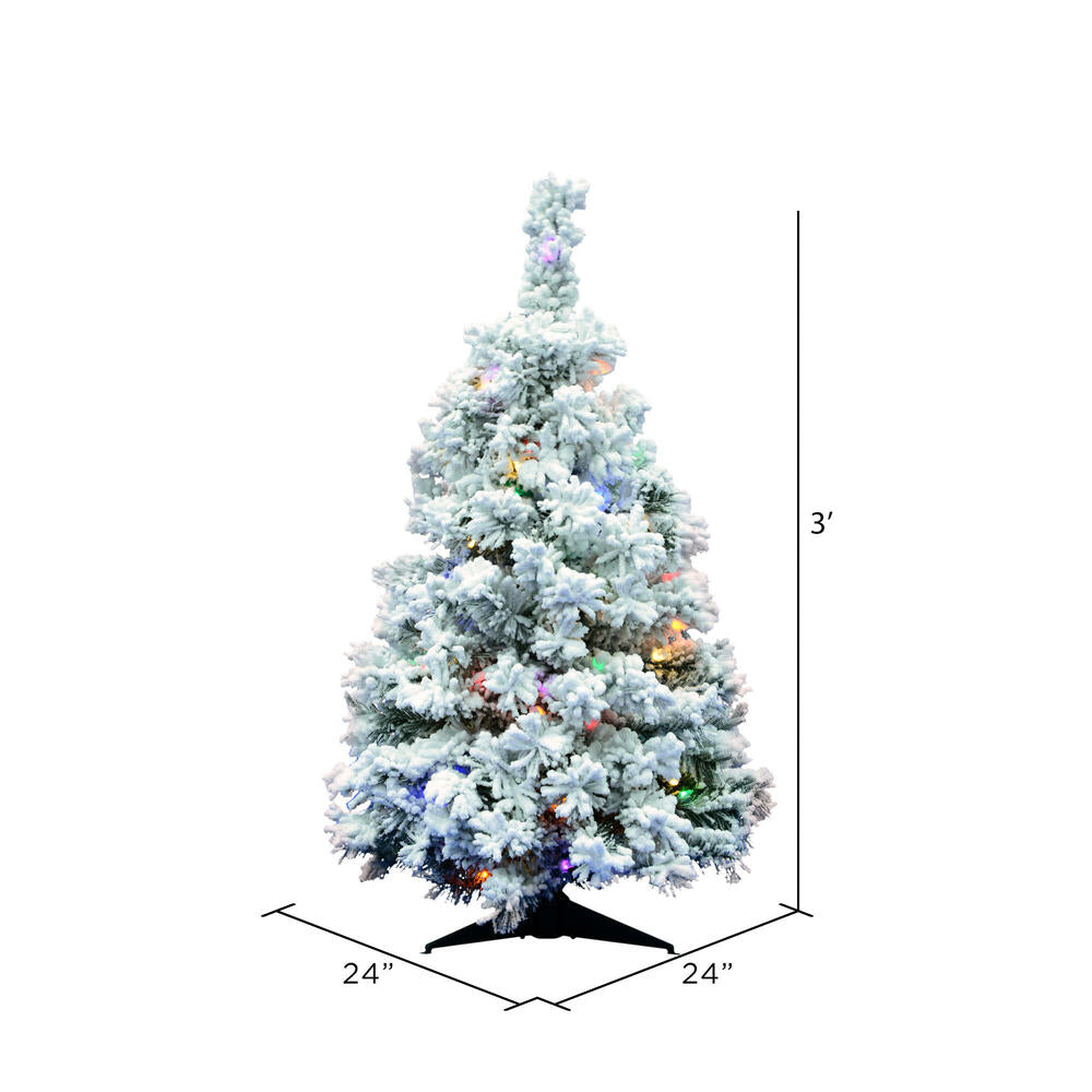 Vickerman 36" Flocked Alaskan Pine Artificial Christmas Tree 100 Multi-Colored LED Dura-Lit lights