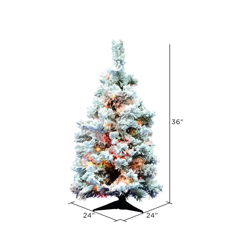 Vickerman 36" Flocked Alaskan Pine Artificial Christmas Tree 100 Multi-Colored Dura-Lit lights