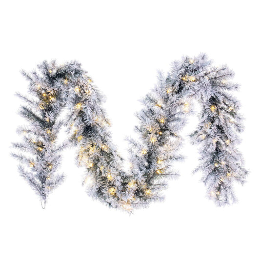 Vickerman 9' x 14" Frosted Glacier Pine Artificial Pre-Lit Garland with Battery Operated LED Lights.