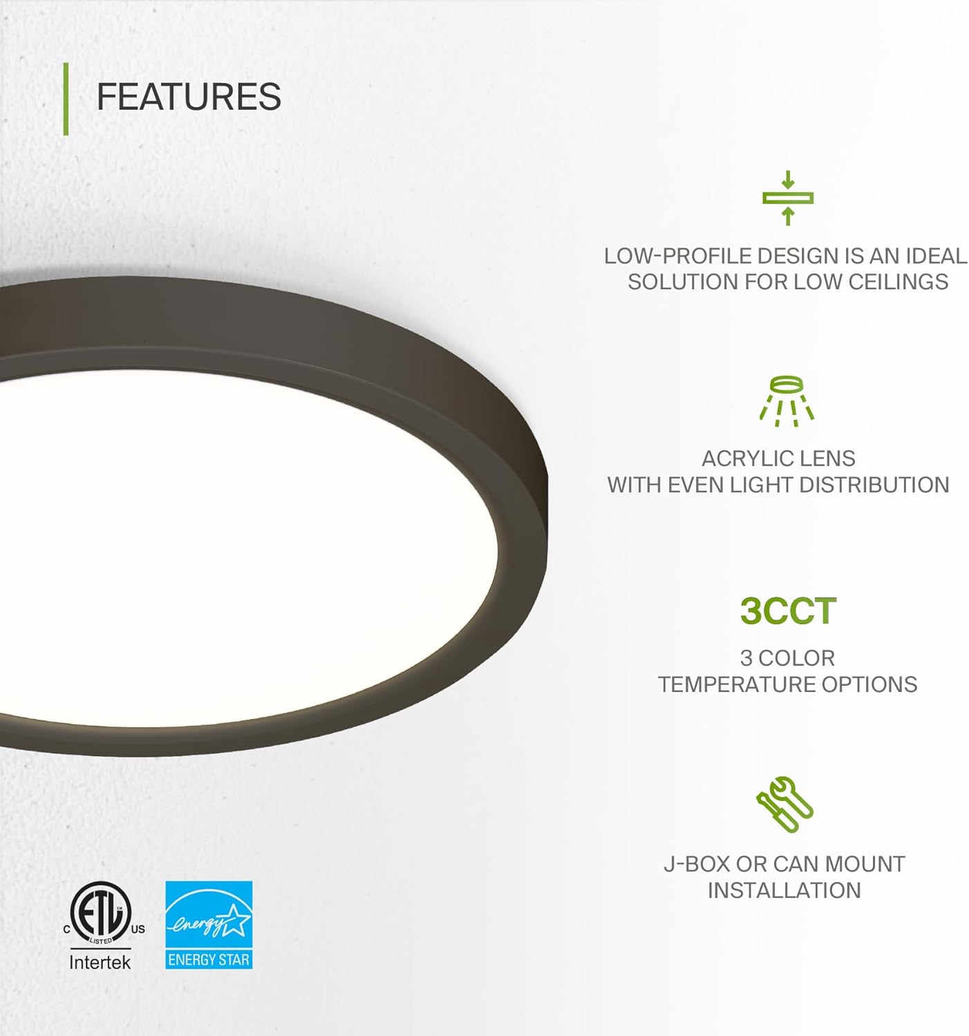 ASD Lighting LED Round Surface Mini Panel 7" 15W 120V CCT Selectable 3000/4000/5000K Dimmable Oil Rubbed Bronze ETL Energy Star 6pack