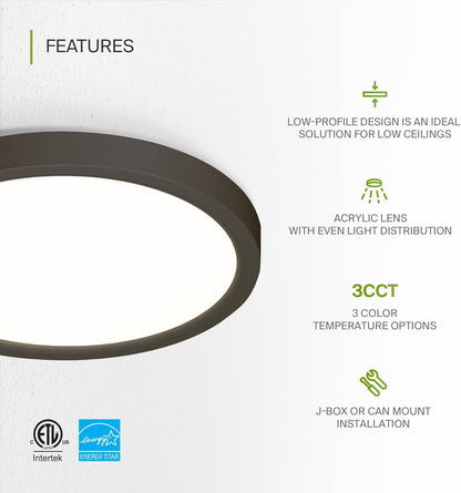 ASD Lighting LED Round Surface Mini Panel 7" 15W 120V CCT Selectable 3000/4000/5000K Dimmable Oil Rubbed Bronze ETL Energy Star 6pack