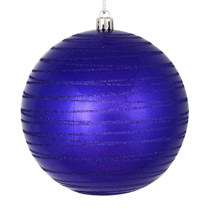 Vickerman 4.75" Purple Candy Finish Ball Ornament with Glitter Lines 4 per Bag