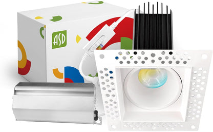 ASD Lighting LED Trimless Downlight Square 2inch 15W 120V Triac 2700/3000/3500/4000/5000K White ETL Energy Star
