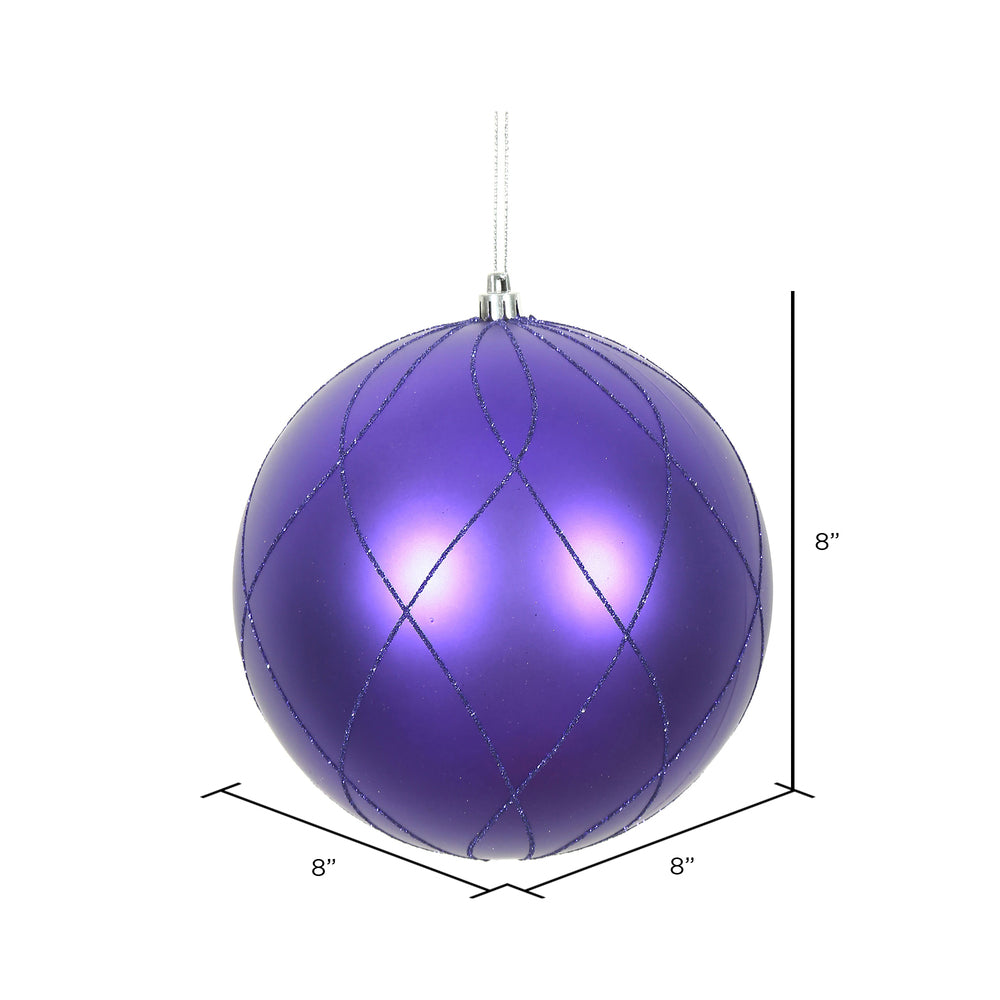 Vickerman 8" Purple Matte and Glitter Swirl Ball Ornament