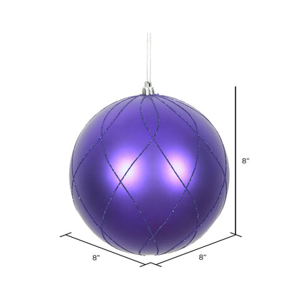 Vickerman 8" Purple Matte and Glitter Swirl Ball Ornament