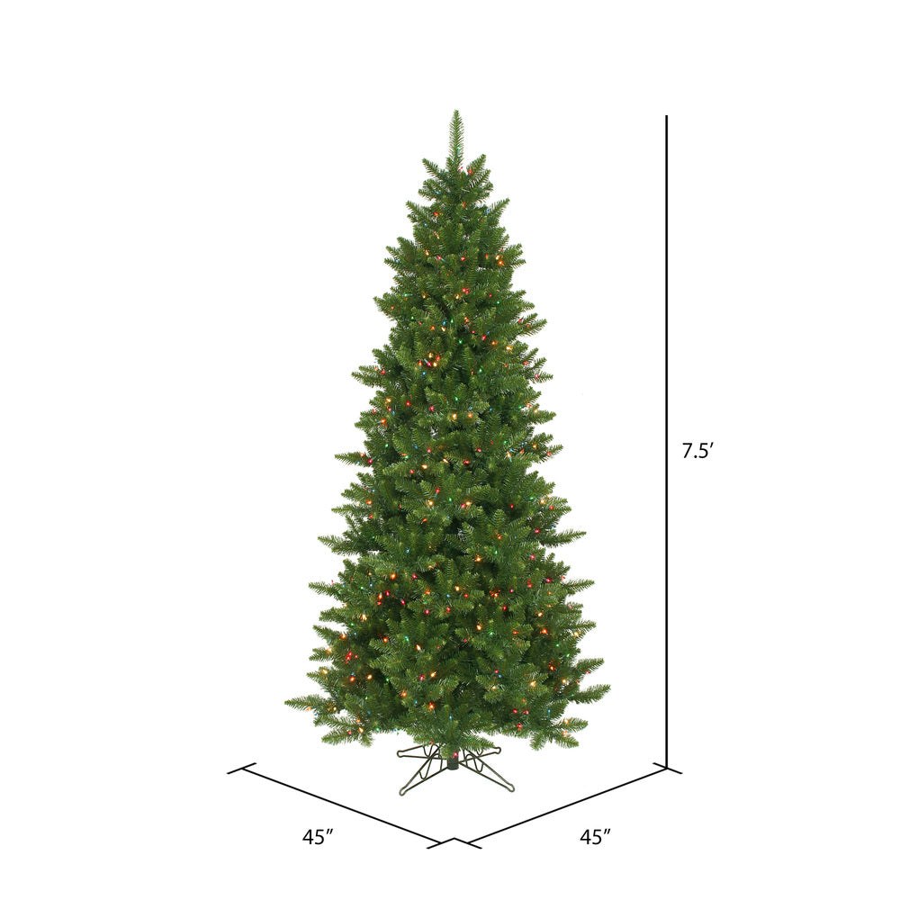 Vickerman 7.5' Camdon Fir Slim Artificial Christmas Tree Multi-colored Dura-lit LED Lights