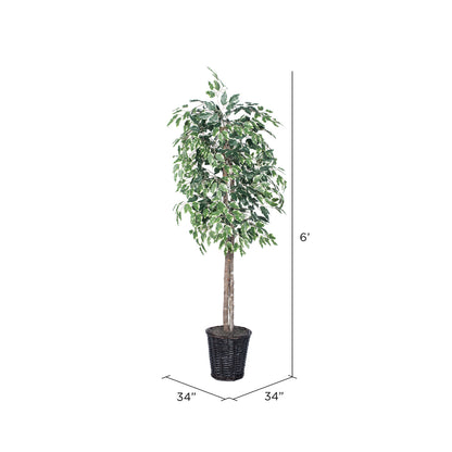 Vickerman 6' Artificial Variegated Ficus Rattan Basket
