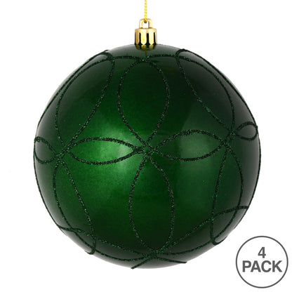 Vickerman 4.75" Emerald Candy Ornament with Circle Glitter Pattern 4 per Bag