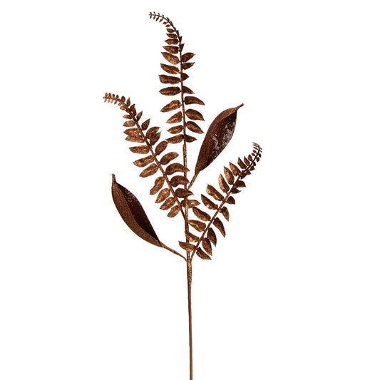 Vickerman 33" Mocha Fern Leaf Glitter Artificial Christmas Spray. Includes 6 sprays per pack.