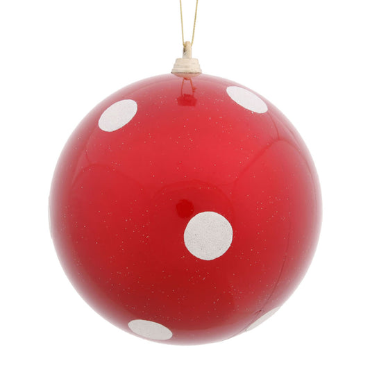 Vickerman 8" Red Candy Finish Ball Christmas Ornament with White Polka Dots