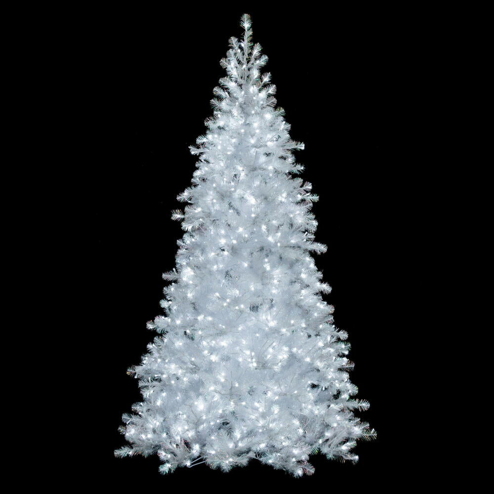 Vickerman 9' x 56" White Iridescent Spruce Artificial Pre-Lit Christmas Tree with Folding Metal Stand.