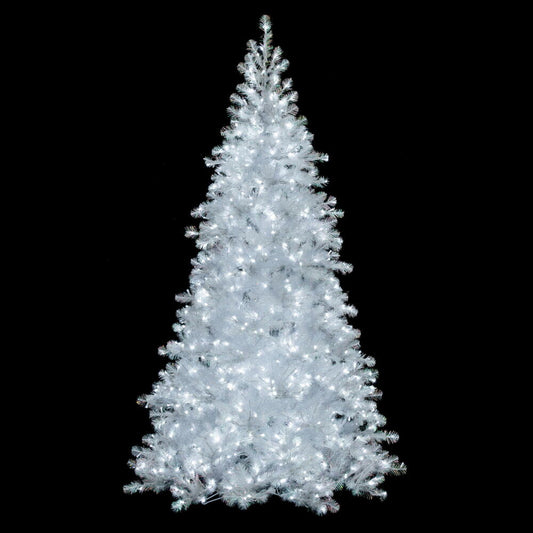 Vickerman 9' x 56" White Iridescent Spruce Artificial Pre-Lit Christmas Tree with Folding Metal Stand.