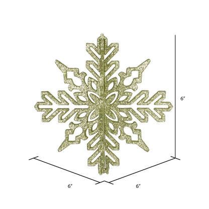 Vickerman 6" Celadon 3D Glitter Snowflake Christmas Ornament Set of 3