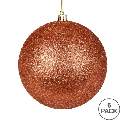 Vickerman 4" Coral Glitter Ball Ornament 6 per Bag