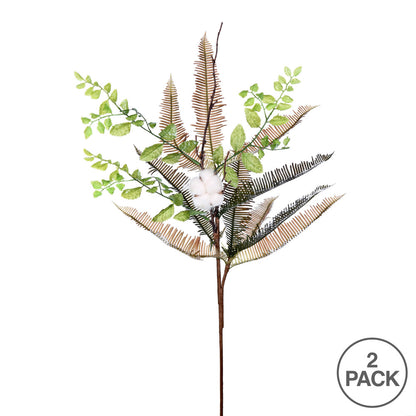 Vickerman 31" Artificial Green Fern Cotton Spray. Includes 2 sprays per pack.