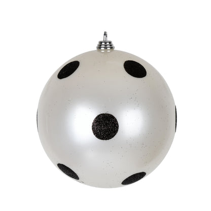 Vickerman 4.75" White Candy Finish Ball Ornament with Black Glitter Dots 4 per Bag