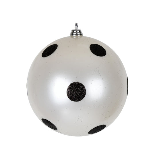 Vickerman 4.75" White Candy Finish Ball Ornament with Black Glitter Dots 4 per Bag