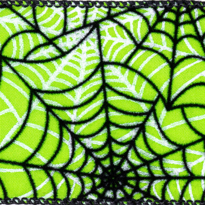 Vickerman 2.5" x 10 Yards Green and Black Spider Web Ribbon