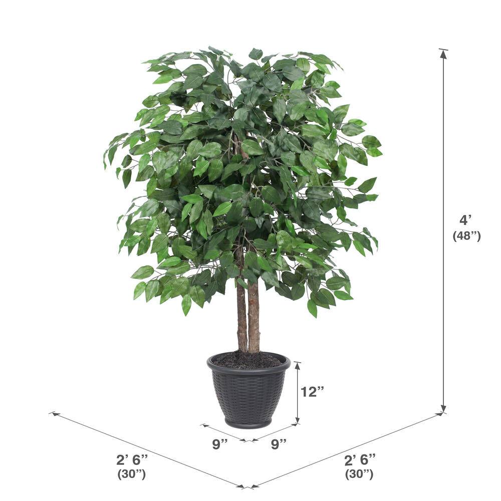 Vickerman 4' Artificial Ficus Bush Round Gray Plastic Container.