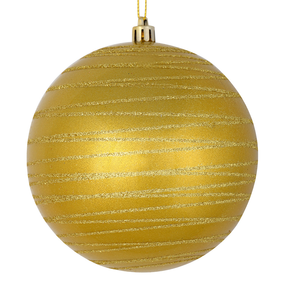 Vickerman 6" Gold Candy Finish Ball Ornament with Glitter Lines 3 per Bag