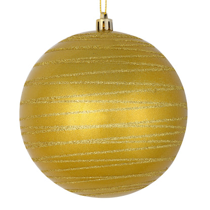 Vickerman 6" Gold Candy Finish Ball Ornament with Glitter Lines 3 per Bag