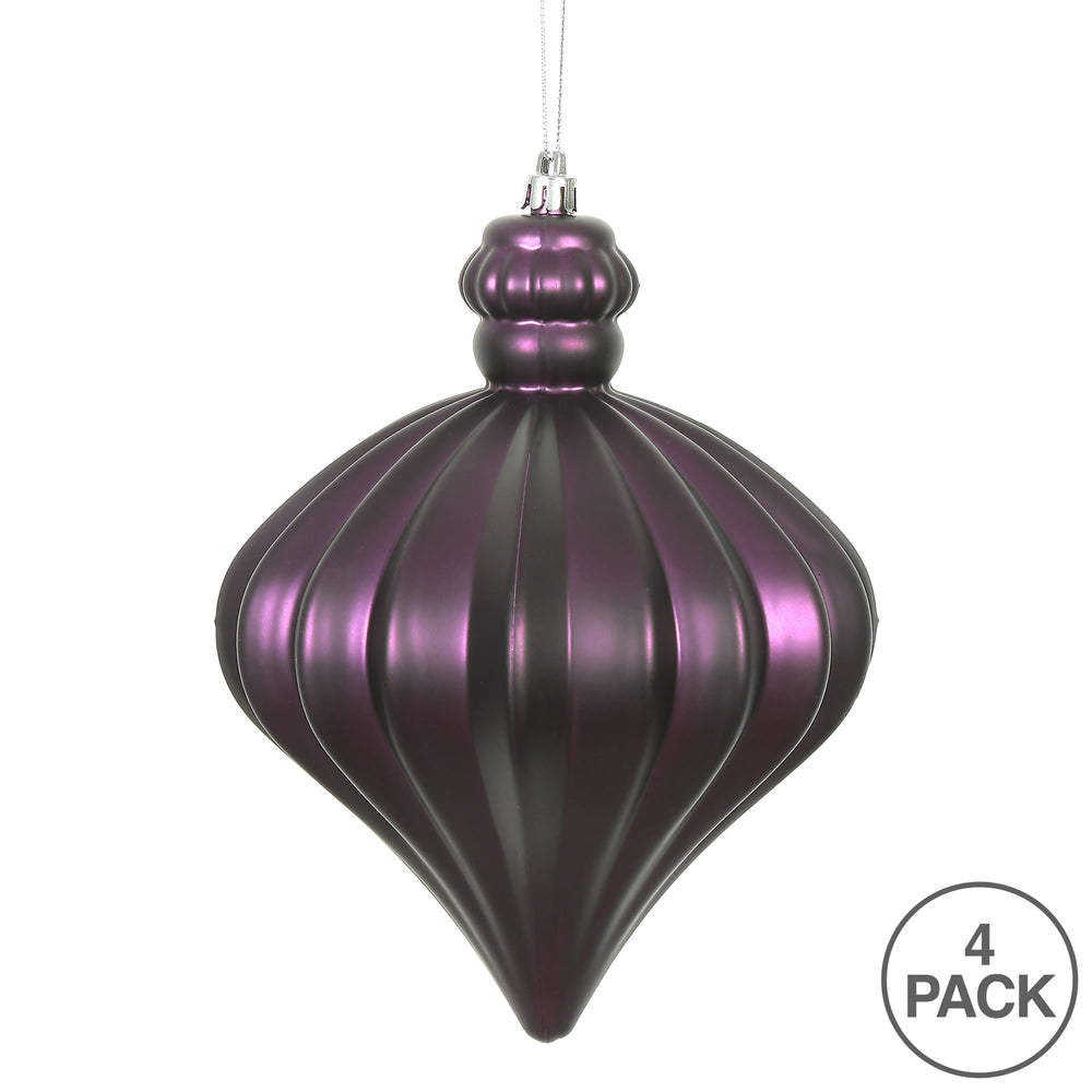 Vickerman 6" Plum Matte Onion Drop Christmas Ornament 4 per pack