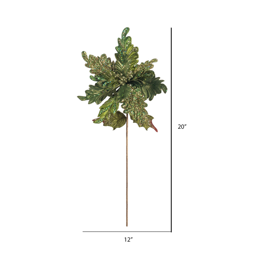 Vickerman 20" Green Glitter Poinsettia Artificial Christmas Stem Pack of 3