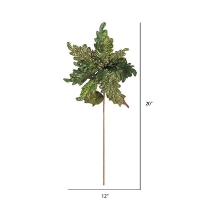 Vickerman 20" Green Glitter Poinsettia Artificial Christmas Stem Pack of 3