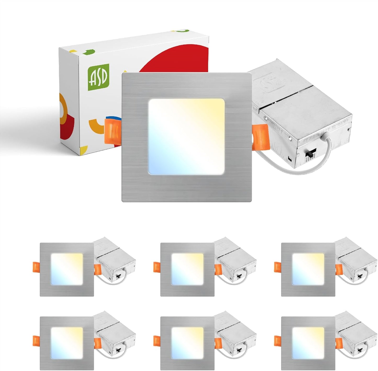 ASD Lighting LED Recessed Mini Panel Square 3inch 6W 120V Triac 2700/3000/3500/4000/5000K Nickel UL Energy Star 6 pack