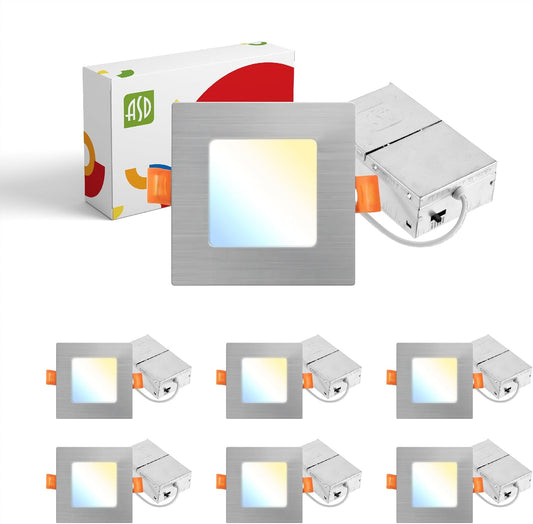 ASD Lighting LED Recessed Mini Panel Square 3inch 6W 120V Triac 2700/3000/3500/4000/5000K Nickel UL Energy Star 6 pack