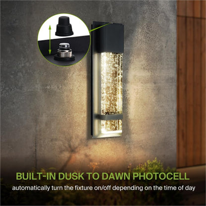 ASD Lighting LED Outdoor Wall Sconce 13 11.5W 120V CCT Selectable 3000/4000/5000K with Photocell Clear Seeded Glass, Black ETL 2pack
