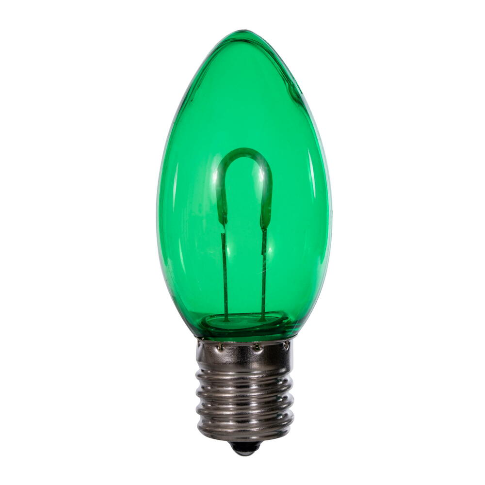 Vickerman C9 Transparent U-Shaped Filament Green Bulb, E17 Base, .6 Watts, 25 Pcs Assorted/Bag.  Colors included are Blue, Red, Green, Purple and Amber.