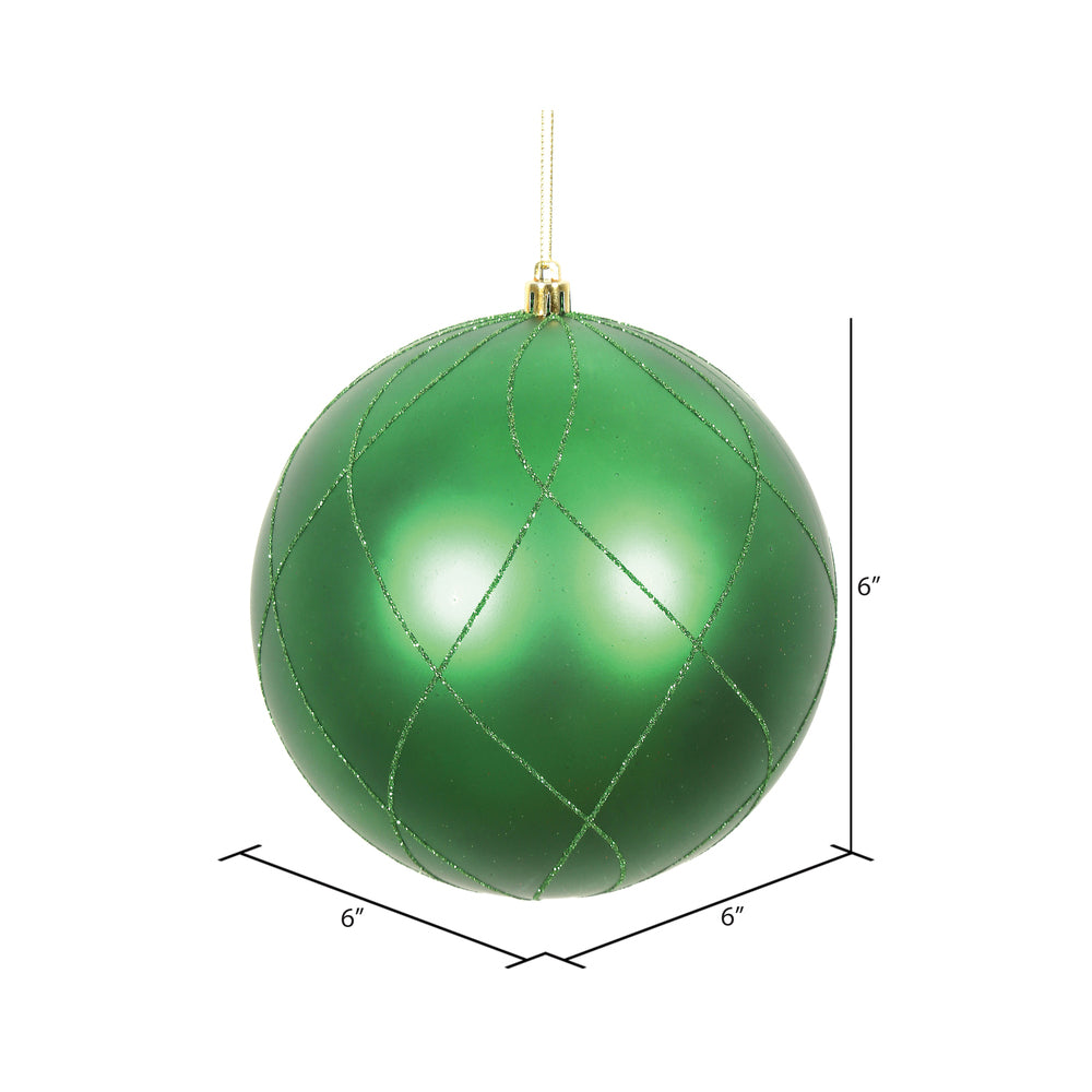 Vickerman 6" Green Matte and Glitter Swirl Ball Ornament 3 per Box