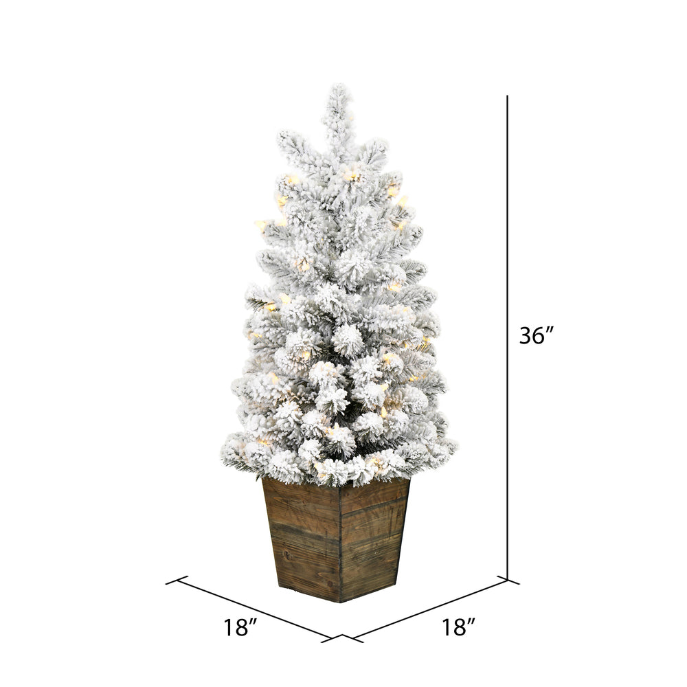 Vickerman 3' x 18" Flocked Gifford Slim Potted Pine Artificial Christmas Tree Warm White LED Lights