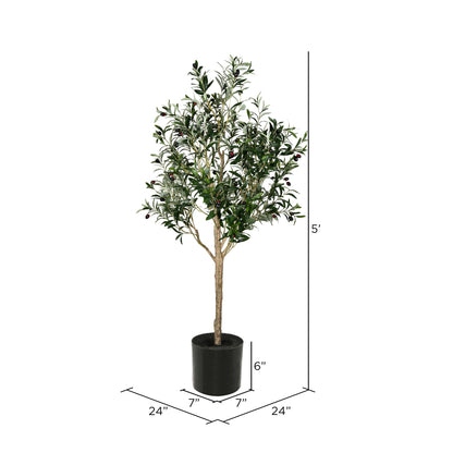 Vickerman 60" Artificial Green Olive Tree in Black Planters Pot.