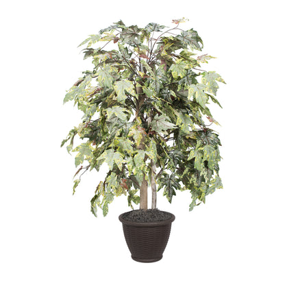 Vickerman 4' Artificial Frosted Maple Bush Brown Plastic Container.
