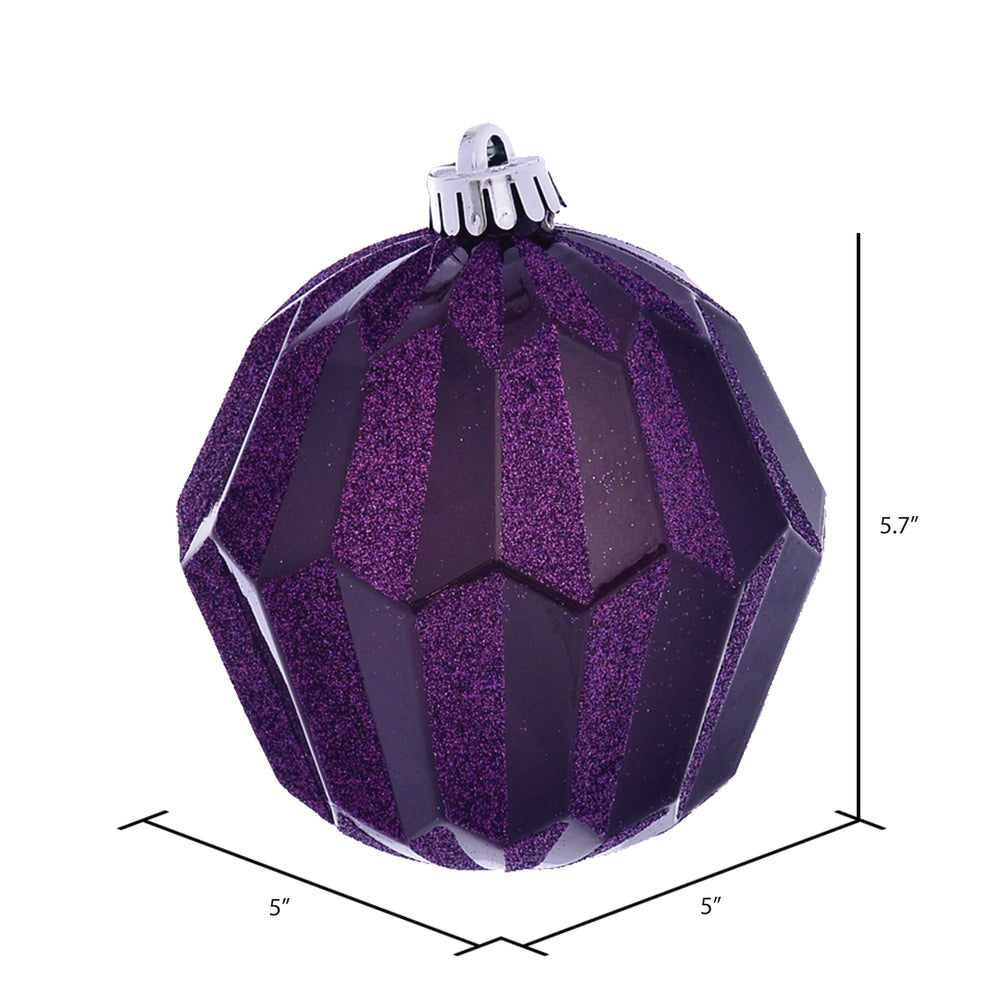 Vickerman 5" Plum Glitter Faceted Ball Ornament 3 per Bag