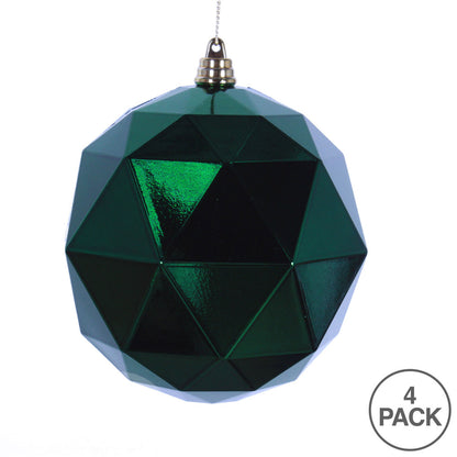 Vickerman 4.75" Emerald Shiny Geometric Ball Ornament 4 per bag