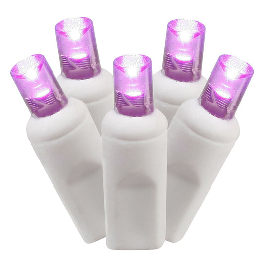 Vickerman 100 Purple Wide Angle LED Single Mold Light on White Wire 34' Christmas Light Strand