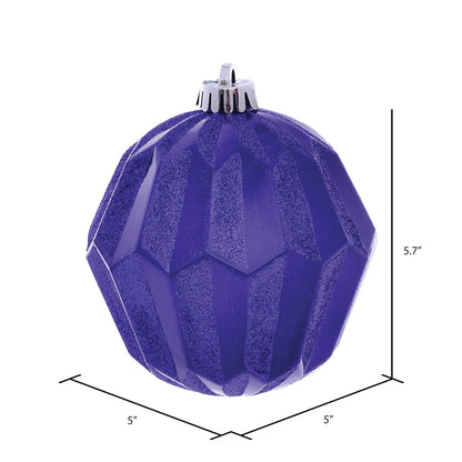 Vickerman 5" Purple Glitter Faceted Ball Ornament 3 per Bag