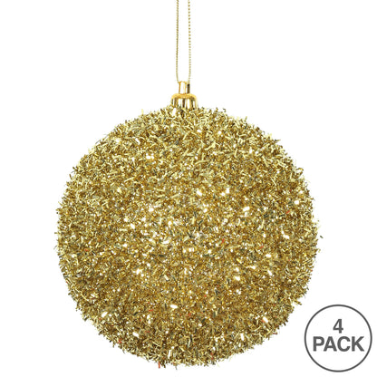 Vickerman 4" Gold Tinsel Ball Ornament 4 per Bag